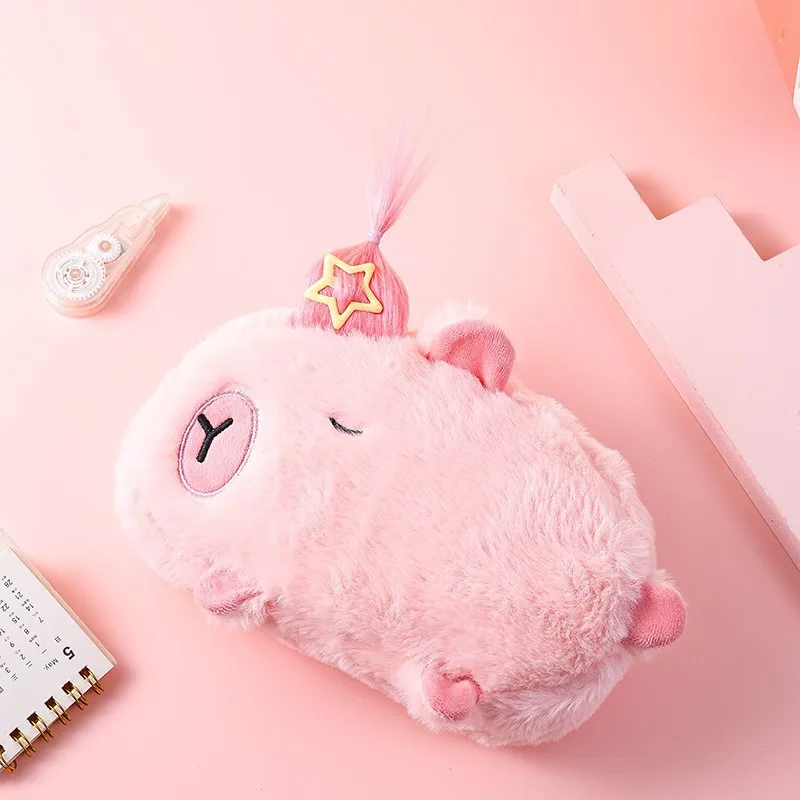 Cute Cartoon Capibala Plush Pencil Case Novelty Afro Hair Capybara Pencil Bag for Kids Student Stationery Large Capacity Storage