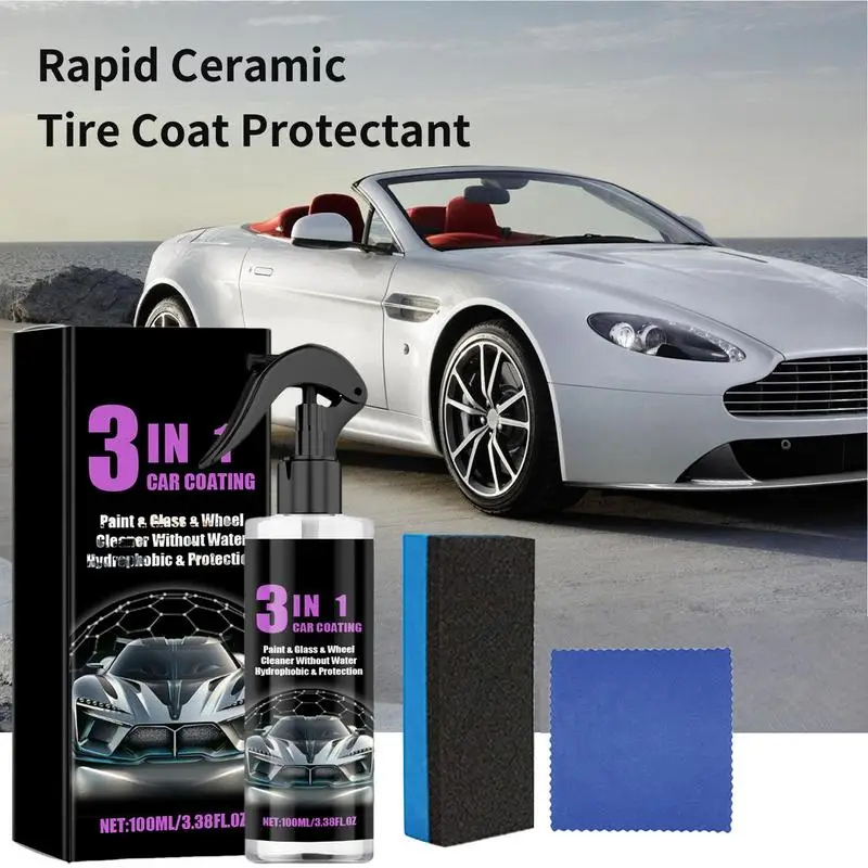 Spray de revestimento do carro com esponja e pano, Revestimento cerâmico suave, Poderoso Multifuncional Car Maintenance Supply, 100ml