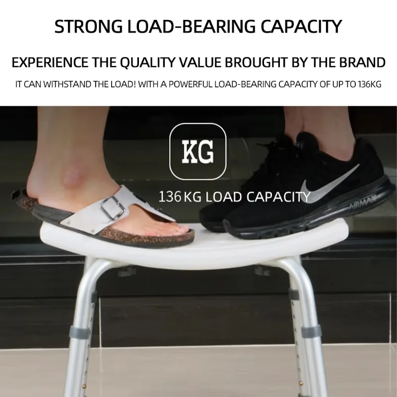 Lightweight Adjustable Bath Chair Aluminum Shower Stool for Seniors Non Slip HDPE Seat Bathroom Safety Customizable