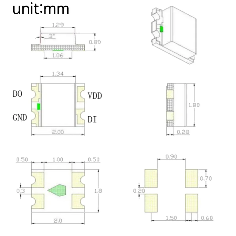 Mini puce LED blanche adressable pour écran à bande, PCB numérique RVB, document complet, DC5V, WS2812, 200, 4 broches, nouveau, 2020 pièces