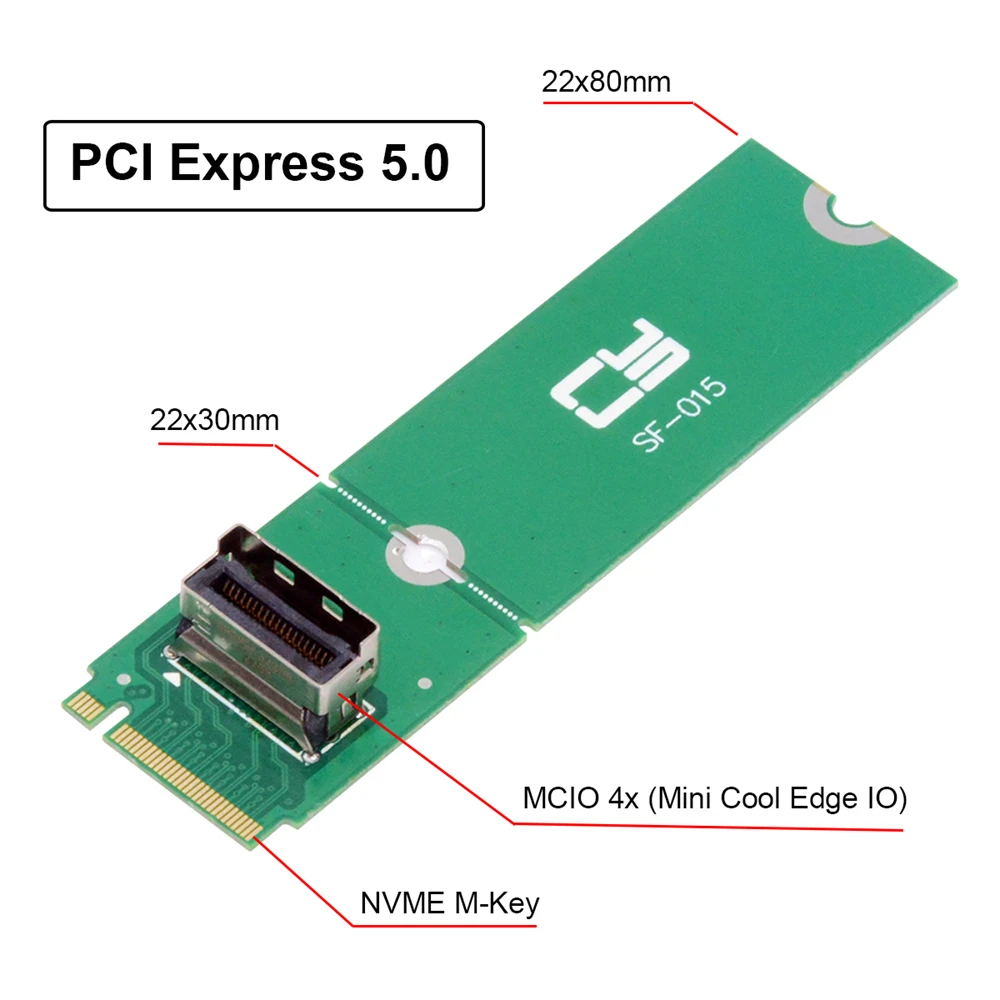 Cablecc PCI-E 5.0 4.0 M.2 M-key to MCIO Mini Cool Edge IO Female Host Adapter for PCIe Nvme SSD 2280 2230