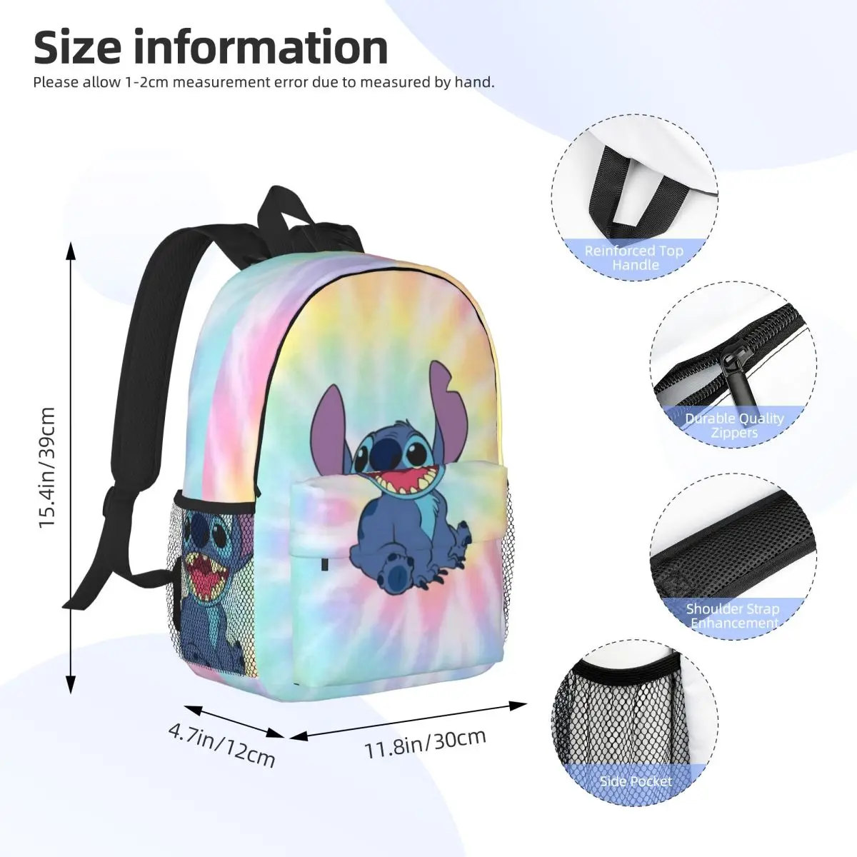 Disney Stitch Compact 15-Inch Backpack - Stylish Lightweight Bag Perfect for Students and Commuters
