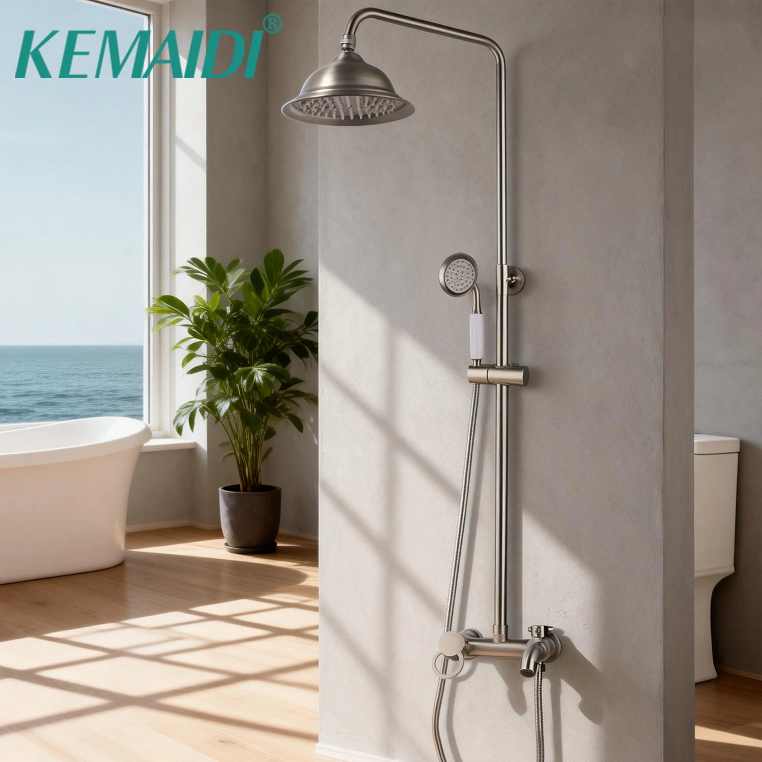 KEMAIDI Brushed Nickel Shower Faucet Set, Rainfall Shower Head with Handheld Sprayer, Adjustable Bathroom Shower System