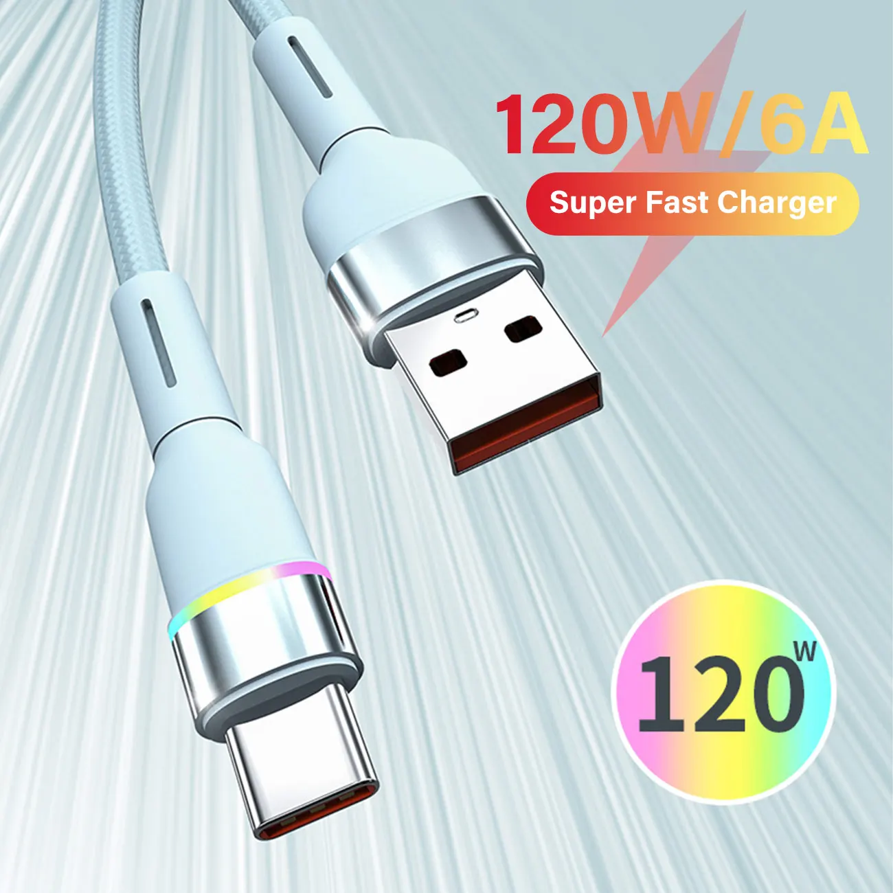 120W 6A USB Type C Super Fast Charging Cable USB C IOS Data Cable LED Phone Charger Cord For Huawei Xiaomi POCO Samsung