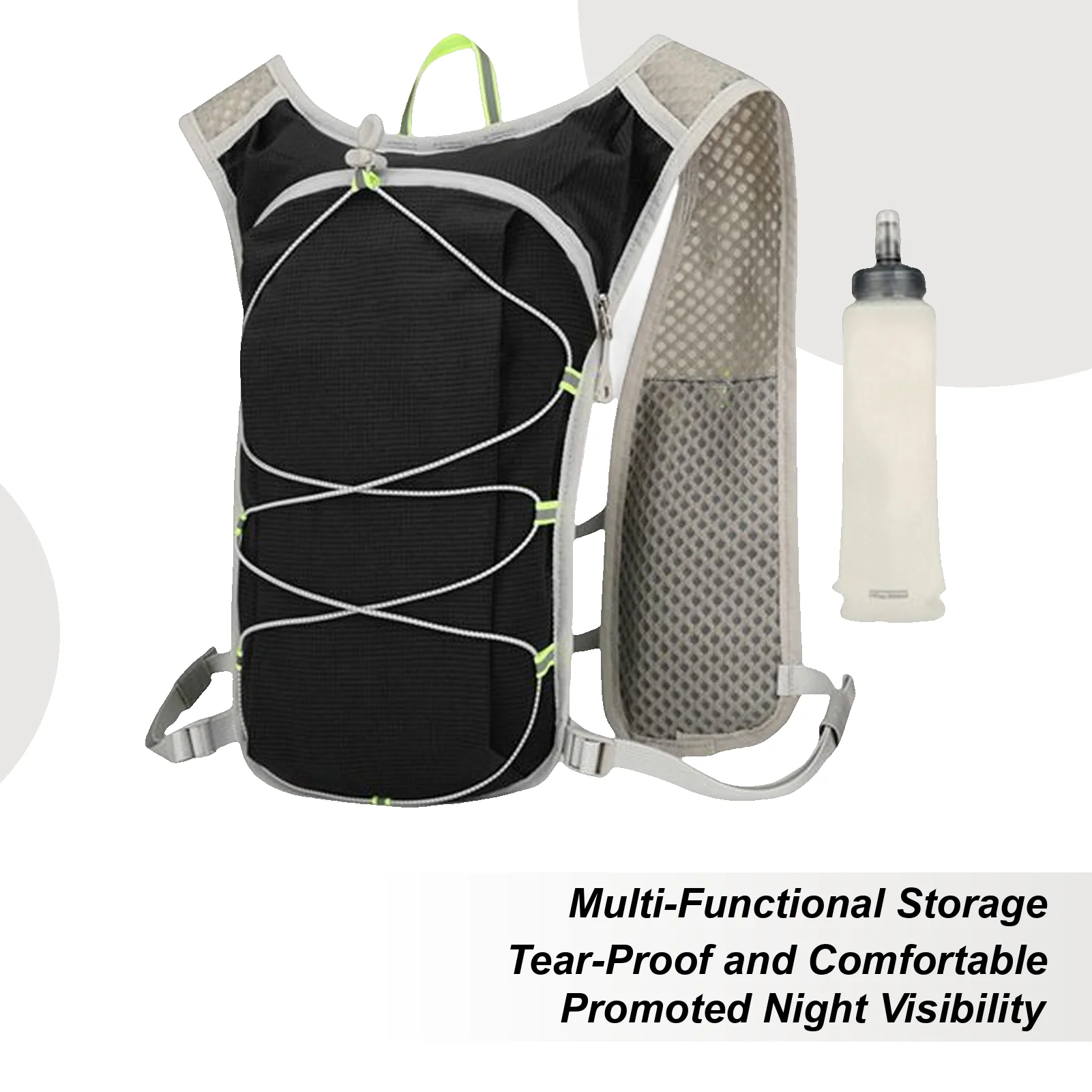 

Water Backpack For Hiking Reflective Water Bladder Backpack Reflective Adjusted Shoulder Strap Reservoir With 500ML Soft Bottle