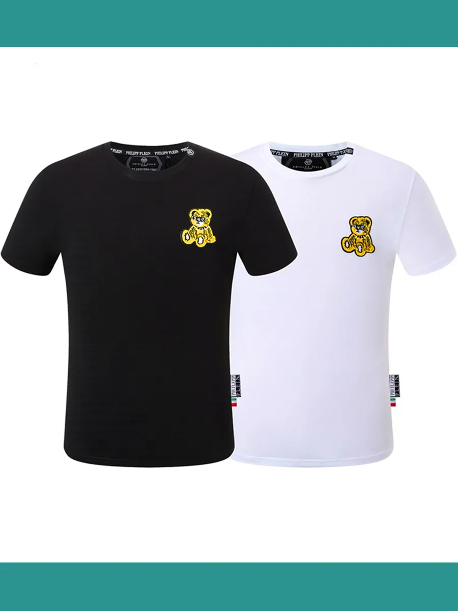 

New PP ort Sve T-irt Men's Embroidered Cartoon Bear Baby Faionable Summer Couple irt Cotton Youth Trendy round Ne