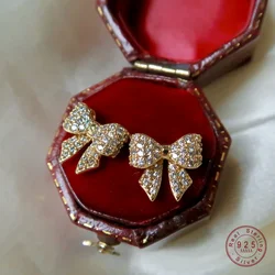 925 Sterling Silver Plating 18K Gold Exquisite Zircon Bow Earring for Women korea High Quality Jewelry Gifts