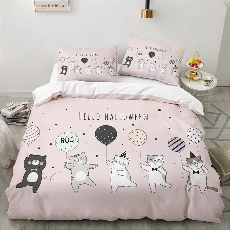 Cute Cartoon Animals Pink Toddler Funny Cat Comfortable Duvet Quilt Cover Pillowcase Bedding Set Bedroom Decoration Home Textile