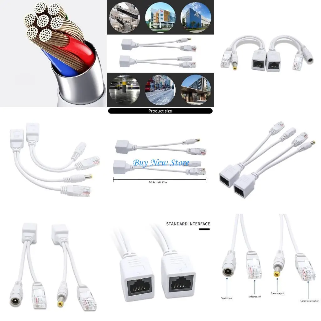 20CE 2 unids/set Cable adaptador POE RJ45 inyector y divisor potencia pasiva sobre Ethernet soporte 12V sintetizador separador