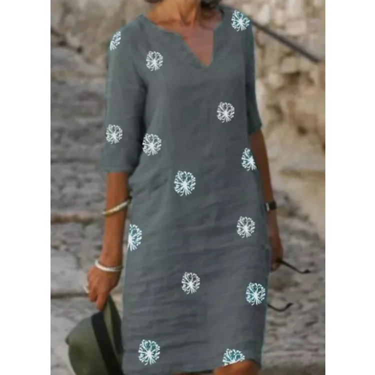 Elegante vestido com estampa floral feminino, meia manga, na altura do joelho, casual, escritório, praia, verão, novo