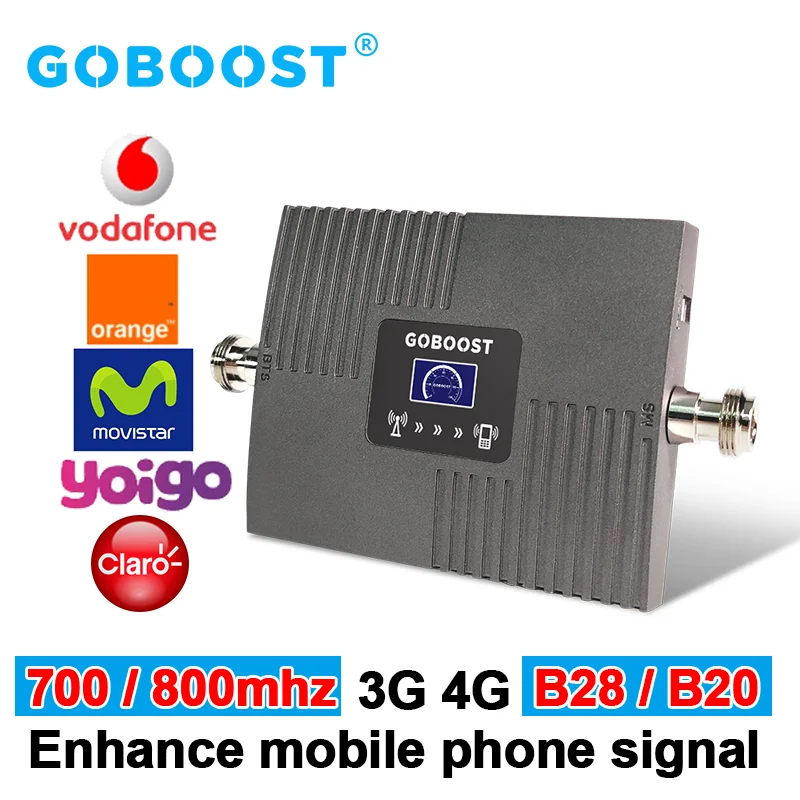 GOBOOST B28 700mhz Repeater 2G 3G 4G Signal Booster for Mobile Phone AGC Function LTE 800mhz B20 Cellular Amplifier HD Call Data