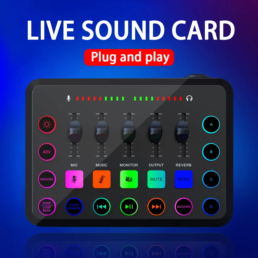 F11 Gaming Audio Mixer Streaming 5-Channel Mixer Noise Reduction XLR Microphone 48V Phantom Power Supply For Game Voice Podcast