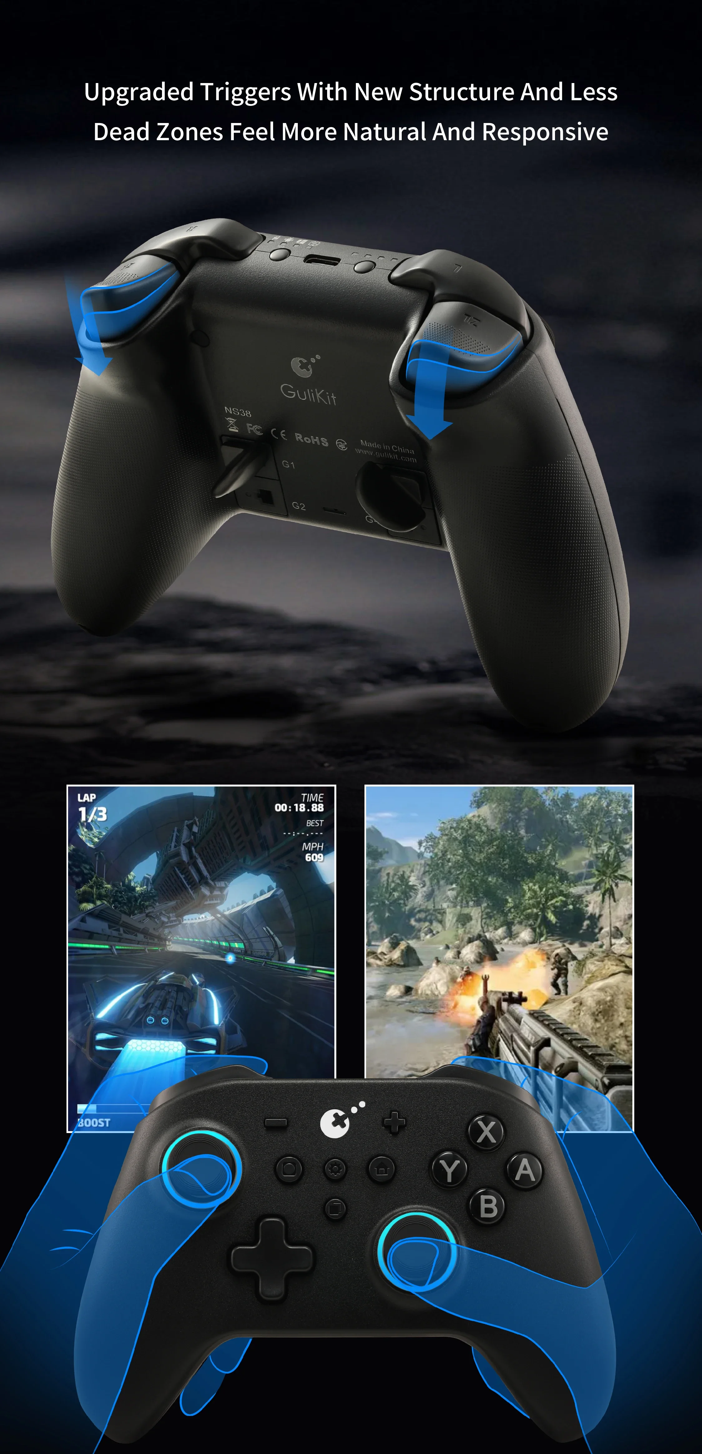 GuliKit KK3 / KK3 Pro / KK3 MAX Kabelloser Controller TMR Joysticks Triggers KingKong Gamepad für Nintendo Switch Windows Android – Detail 38