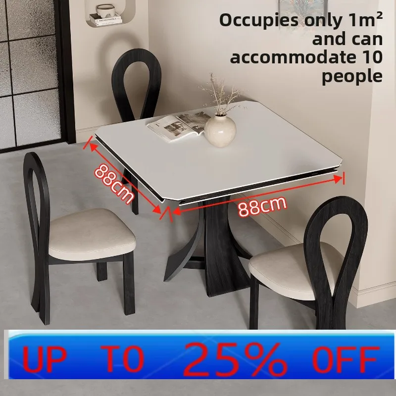 LH folding dining table small apartment square variable round table solid wood rock slab dining table