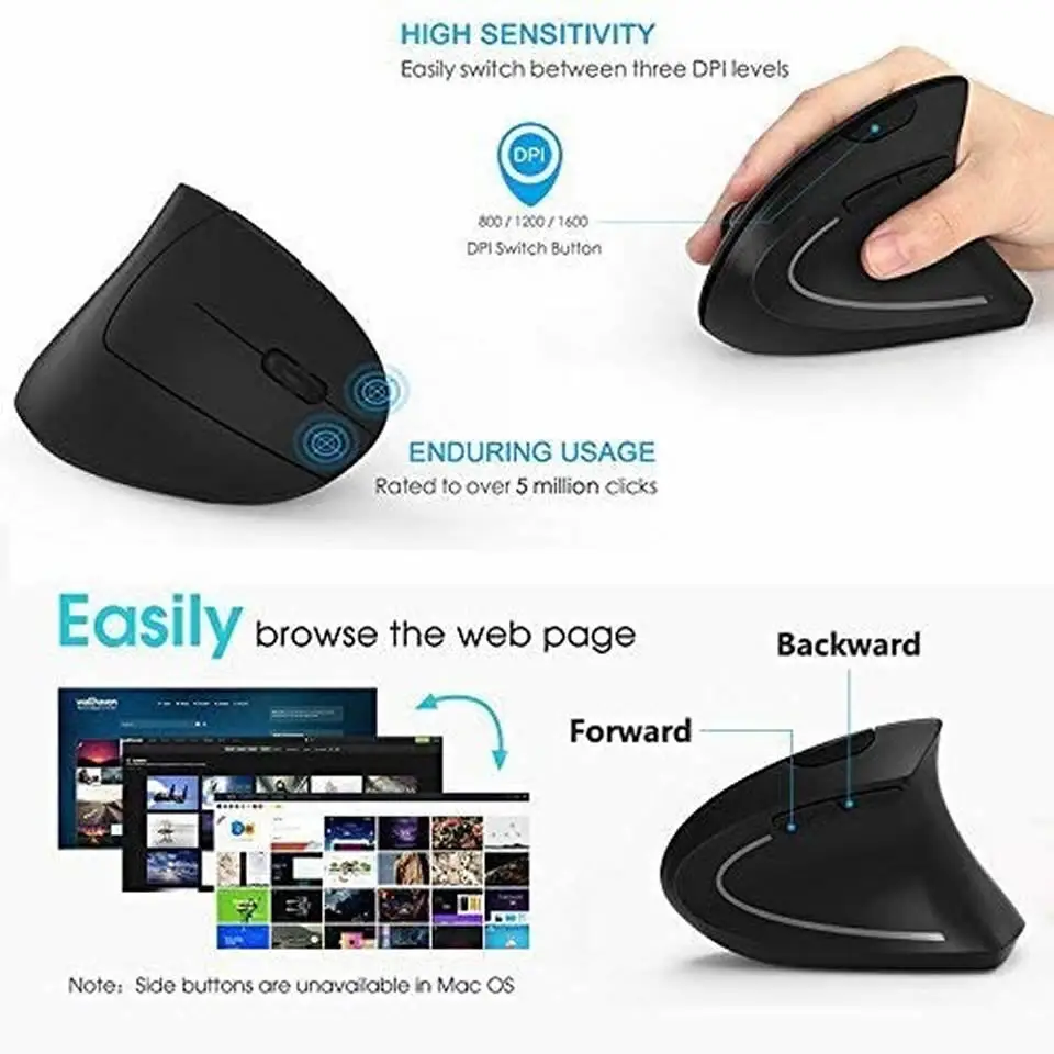 HKZA Bluetooth Vertical Ergonomic Gaming Mouse Wireless Rechargeable Gamer Mause Kit Optical 2.4G Mouse Computer Laptop Desktop