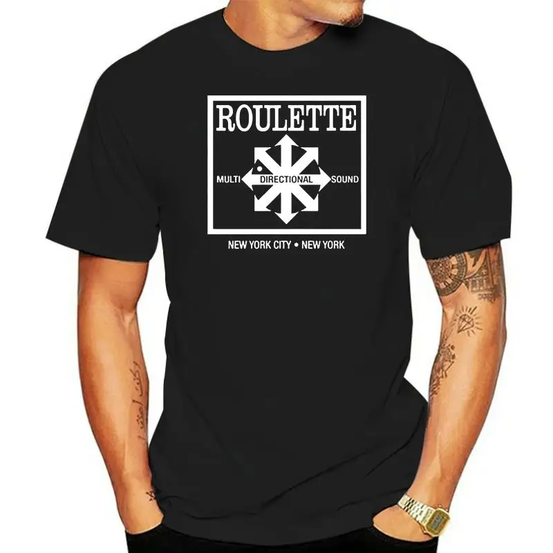 Men's Black Roulette Records T-Shirt Defunct Design Customizable Hand-Painted Unique Fashion Casual Wear