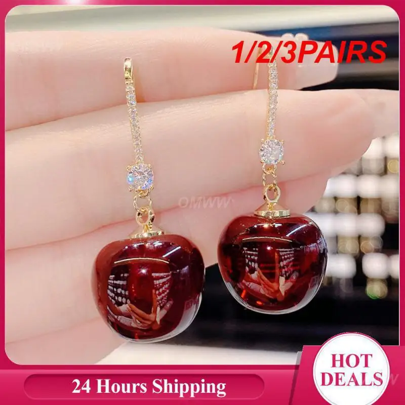 1/2/3PAIRS Red Female Earrings Easy To Use 1 Pair Cute Earrings Popular Accessories Fashion Earrings Long Lasting Color Claret