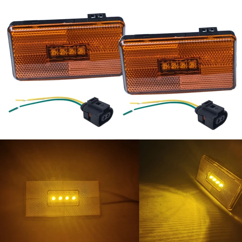 2Pcs 24v Amber 4 LED Side Marker Light Lamp for SCANIA 5 6 Series P R Cabs, G T S Series OEM 2052119 with plugs