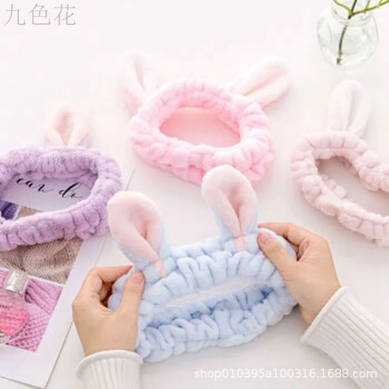 Soft Flannel Skincare Spa Rabbit Ear Makeup Facial Face Wash Cute Bunny Ears Fabric Makeup Headbands for Women