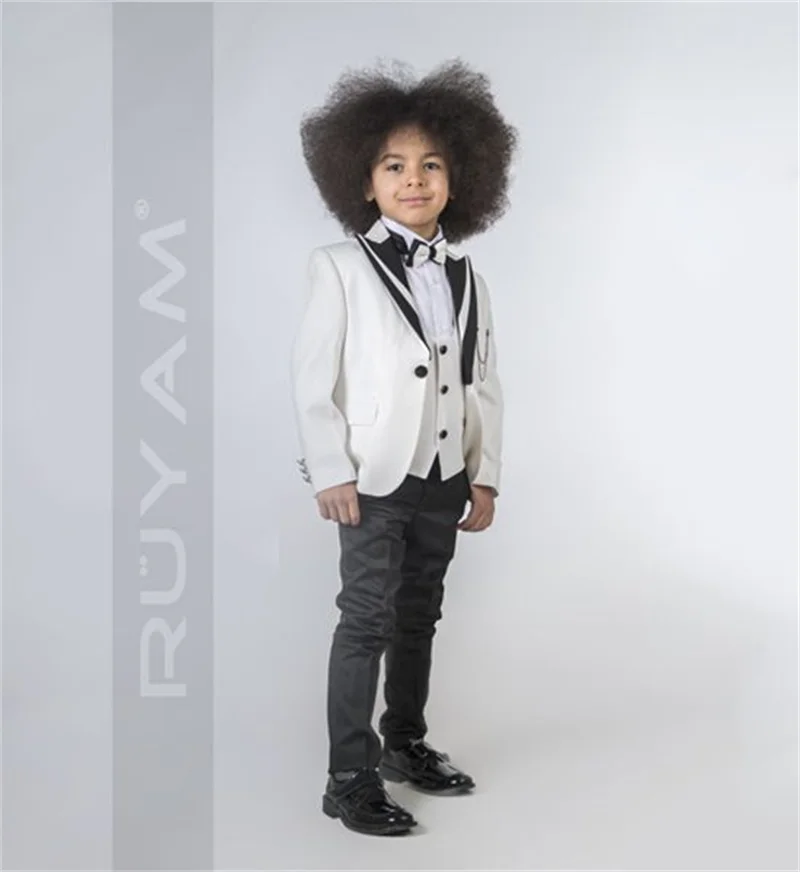 

White Black Boys Suit Set 2 Piece Wedding Tuxedo for Kids Jacket Pant Cotton Blazer 2-16 Years Formal Party Suit Customized
