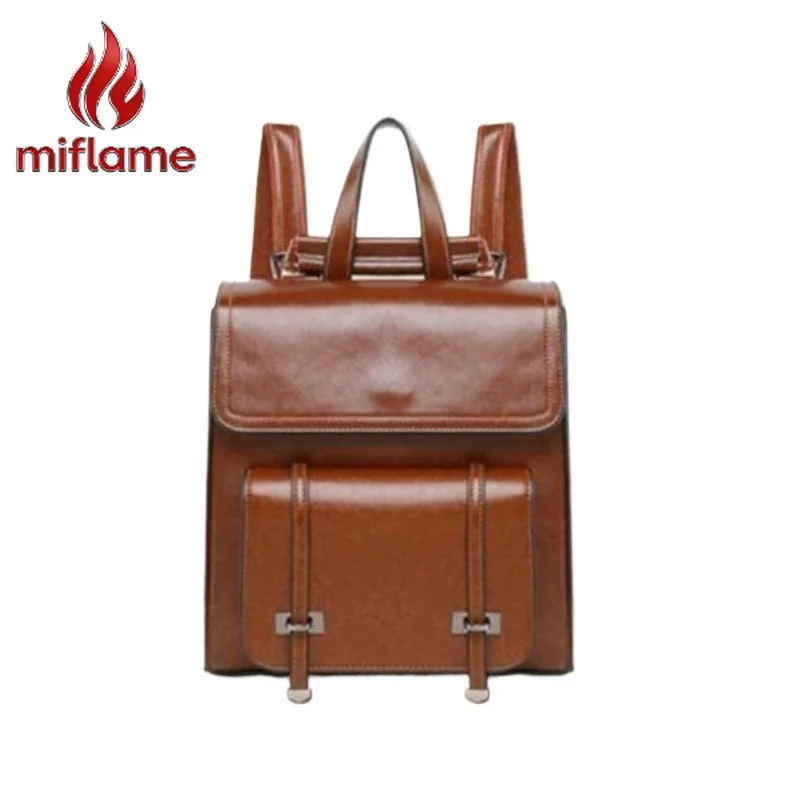 

Backpack Genuine Leather Lightweight Brown Travel Premium Preppy Style for Middle High School Students