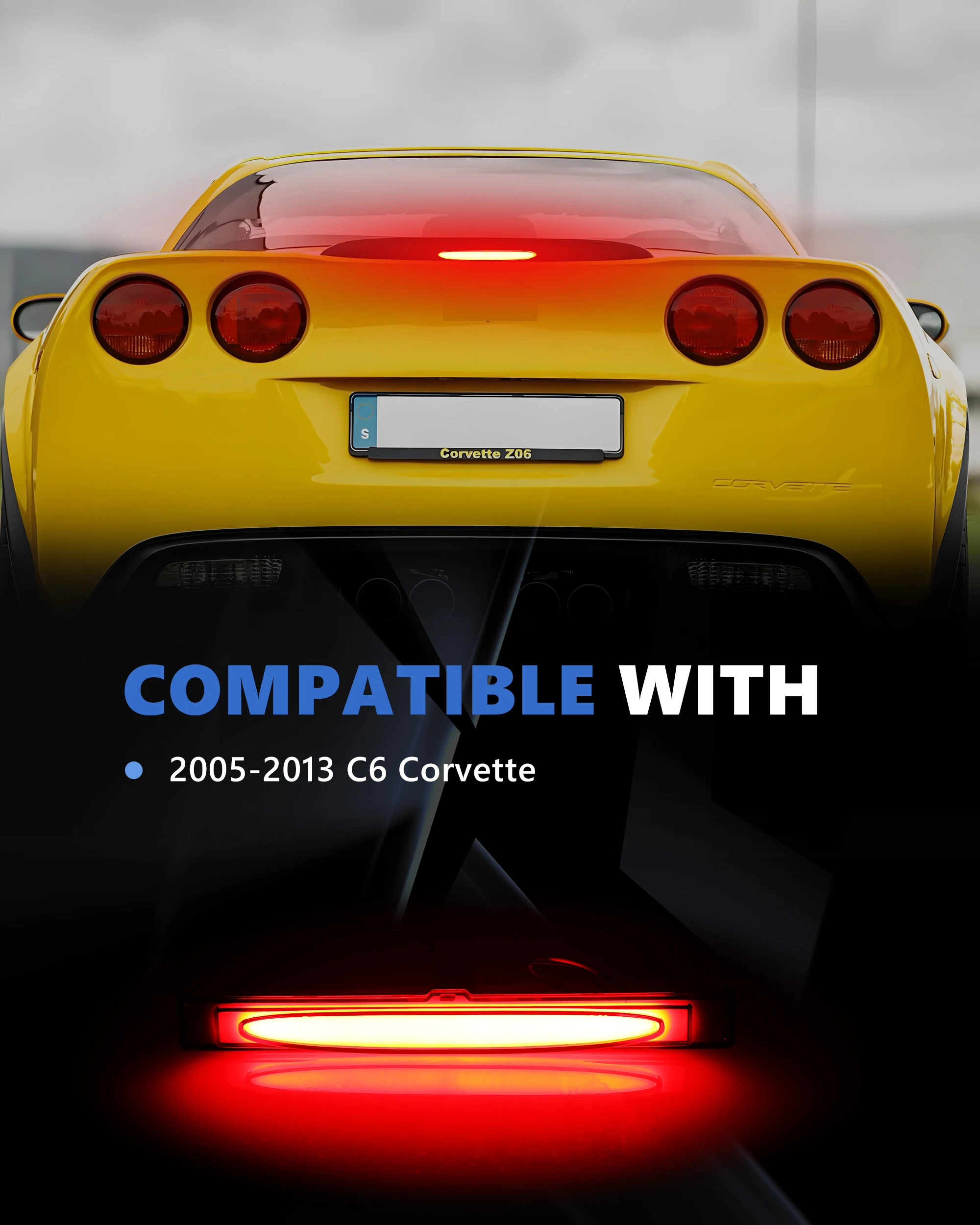 1X Rear Trunk Lid 3rd Brake Light F1 Strobe Featured LED For 2005 2006 2007 2008 2009 2010 2011 2012 2013 Chevrolet Corvette C6