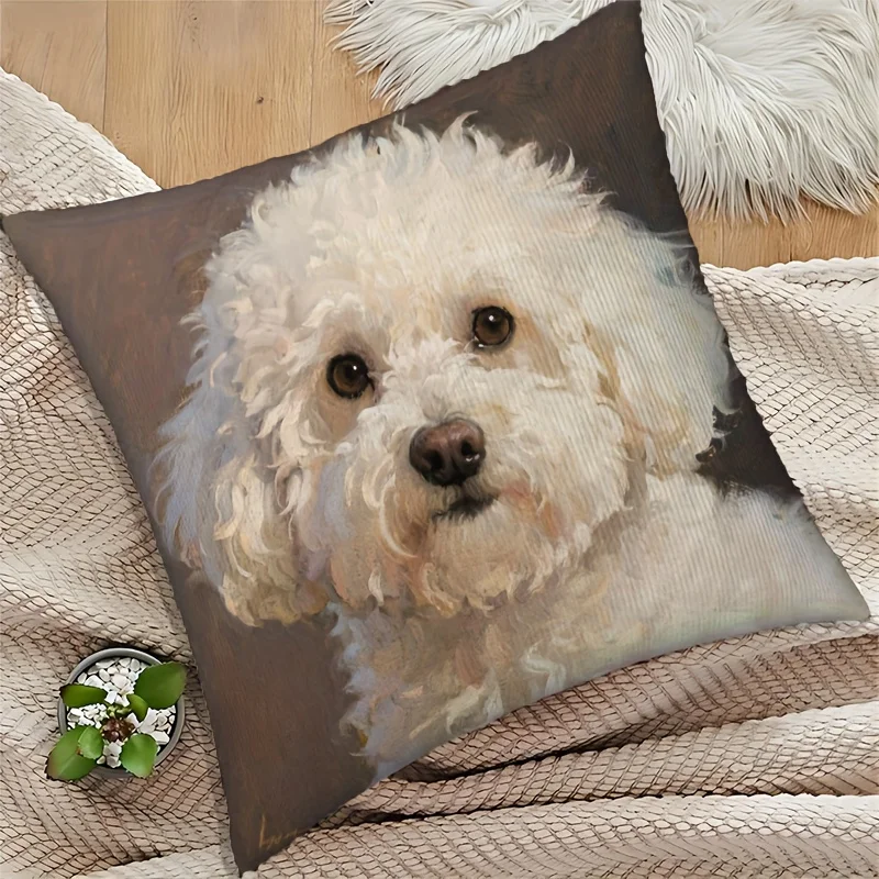 1pc Oil Painting Bichon Frise Printed Throw Pillow Cover,Suitable for Sofa,Bedroom,LivingRoom,a Heartwarming Gift for Dog Lovers