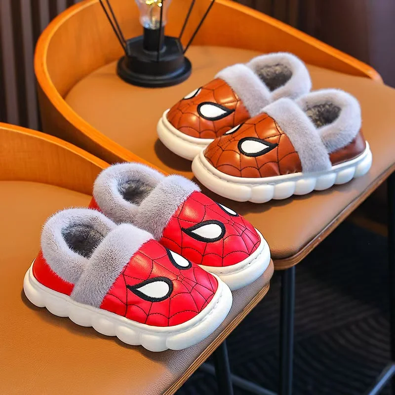 Winter Disney Children Cartoon Spiderman Print Cotton Slipper Soft Warm Princess Baby Boy Girls Indoor Home Bedroom Cotton Shoes