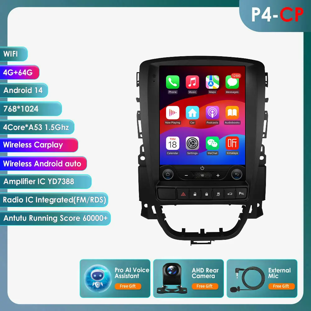 9.7" 2DIN 360 graden camera Android 14 autoradio voor Opel Astra J Buick Verano 2009 - 2015 Carplay voor Tesla Style multimediaspeler GPS stereo navigatie 7862 Intelligente autoradio