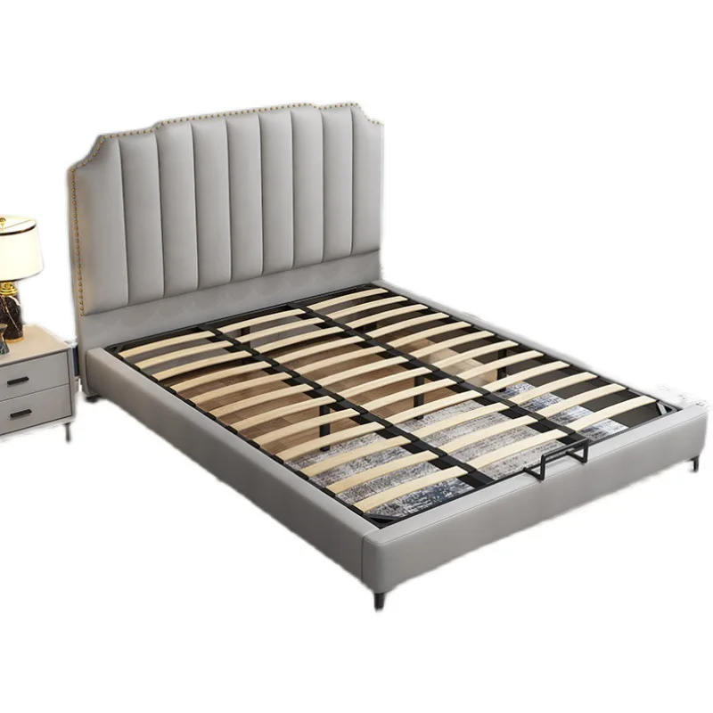 Italian, minimalist, leather bed, modern, minimalist, double, master bedroom, solid wood bed