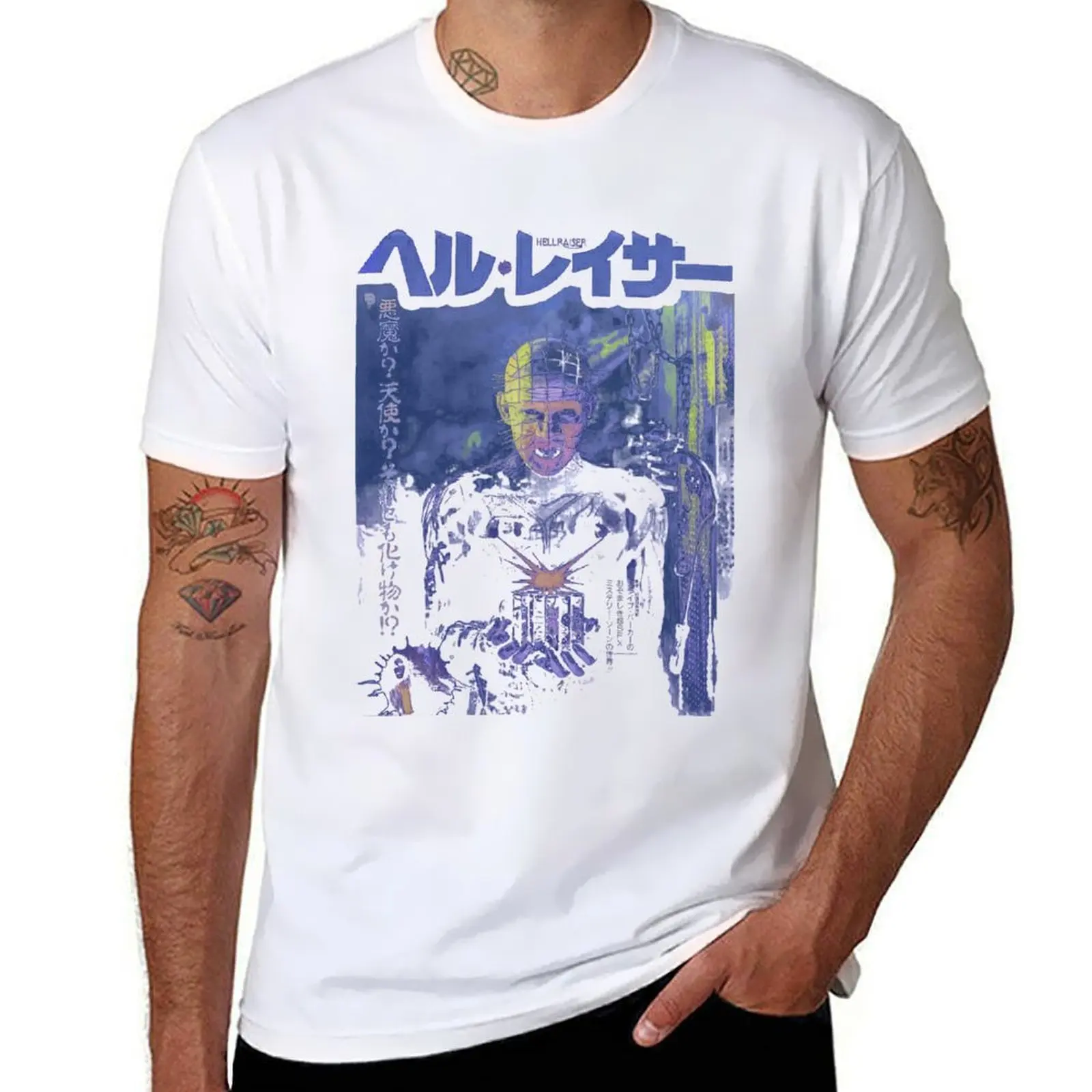 

Hellraiser Japanese Blue T-Shirt Basic Solid Color Short Sleeve Cotton Top