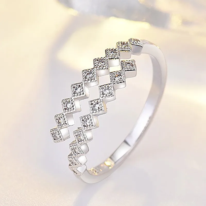 

925 Sterling Silver Zircon Adjustable Engagement Rings For Women Wedding Elegant Jewelry Ladies Accessories Gifts R755