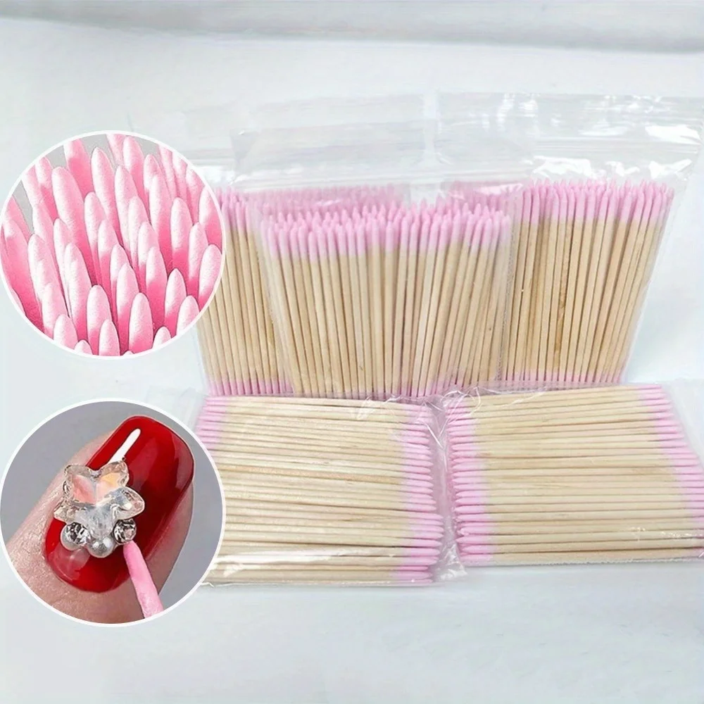 100 Stücke Rosa 7 cm Nägel Holz Wattestäbchen Saubere Sticks Nagellackentferner Doppelkopf Maniküre Detail Corrector Nagelwerkzeuge