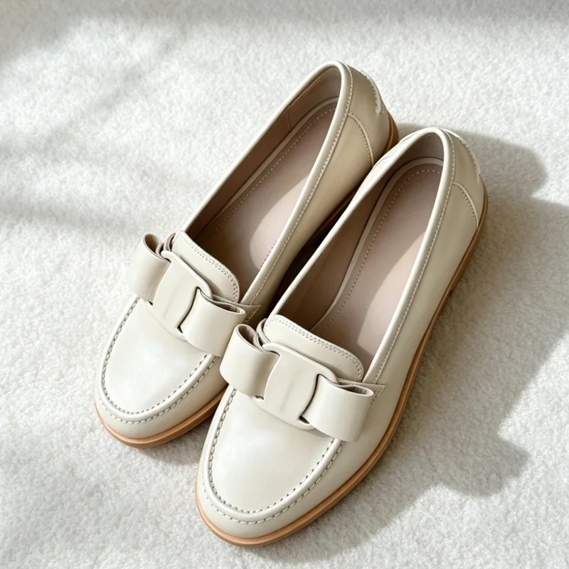 New High-Quality Genuine Leather Women'S Flat Shoes Pure Color Soft Low-Heeled Shoes, No Logo Customizable Casual Women'S Shoe