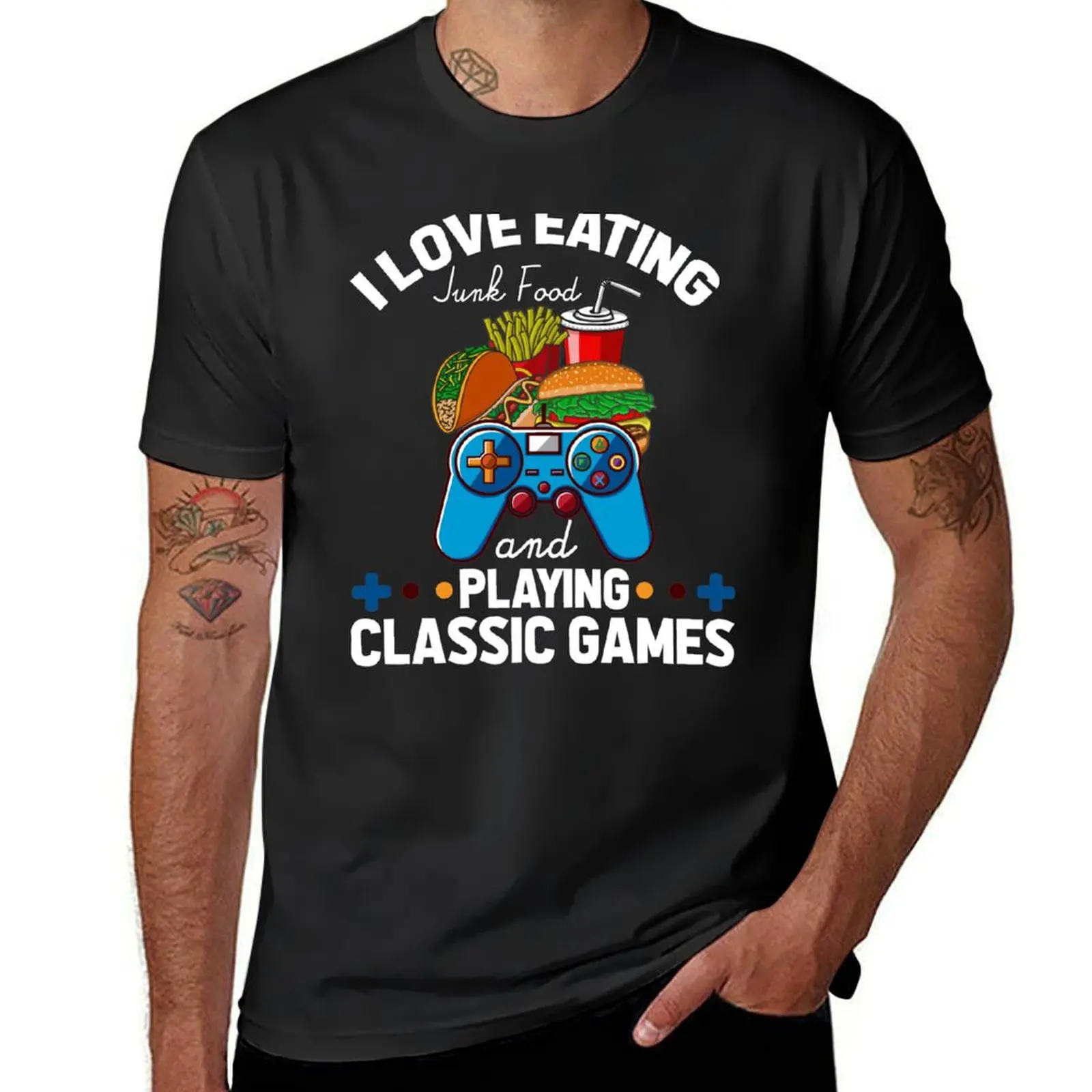 I Love Eating Junk Food And Playing Classic Games T-Shirt korean fashion vintage clothes tops mens t shirts