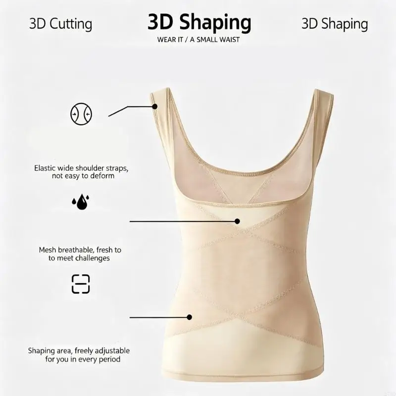 Women Open Bust Abdomen Control Mesh Shapewear Top Compressed Back Support