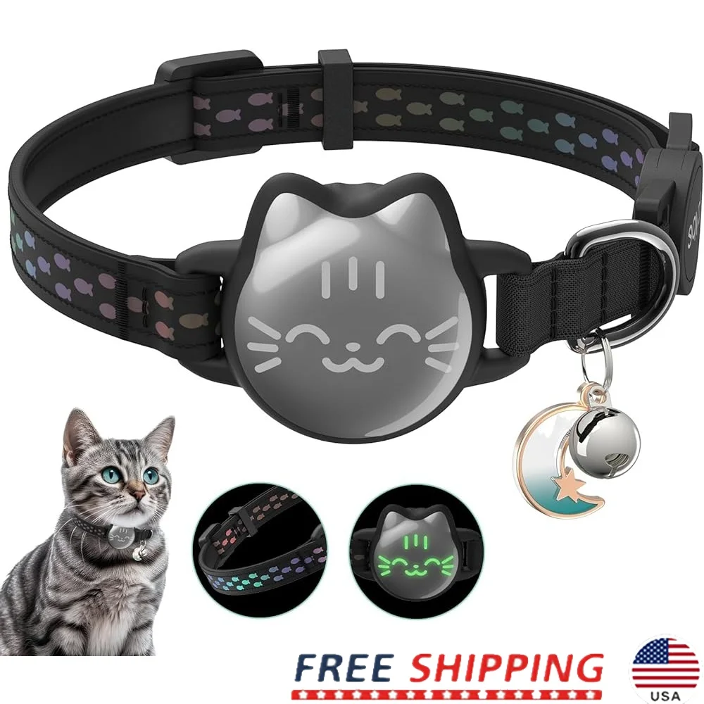 

Waterproof Cat Collar with Airtag Holder Reflective Fish Pattern Lightweight Soft Breakaway Design GPS Tracker Kittens and Cats