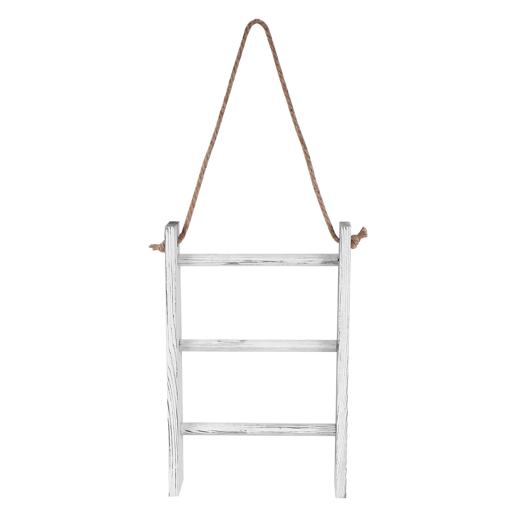Wall-Hanging Towel Ladder Rustic Whitewashed Wood Countertop Ladder Farmhouse Decor Towels Rack With Adjustable Rope