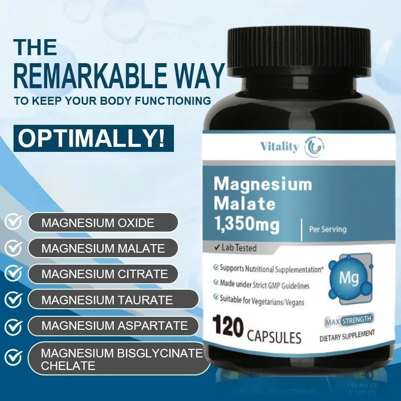 Vitality Magnesium Complex Citrate Malate Taurate Bone Supplement for Sleep Leg Cramps Muscle Relaxation Improve Heart Healthy