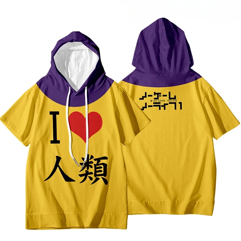 Anime No Game No Life Sora Cosplay Short Sleeve Hooded T-shirt Women Men Casual Loose Pullover Tops Streetwear Funny Clothes