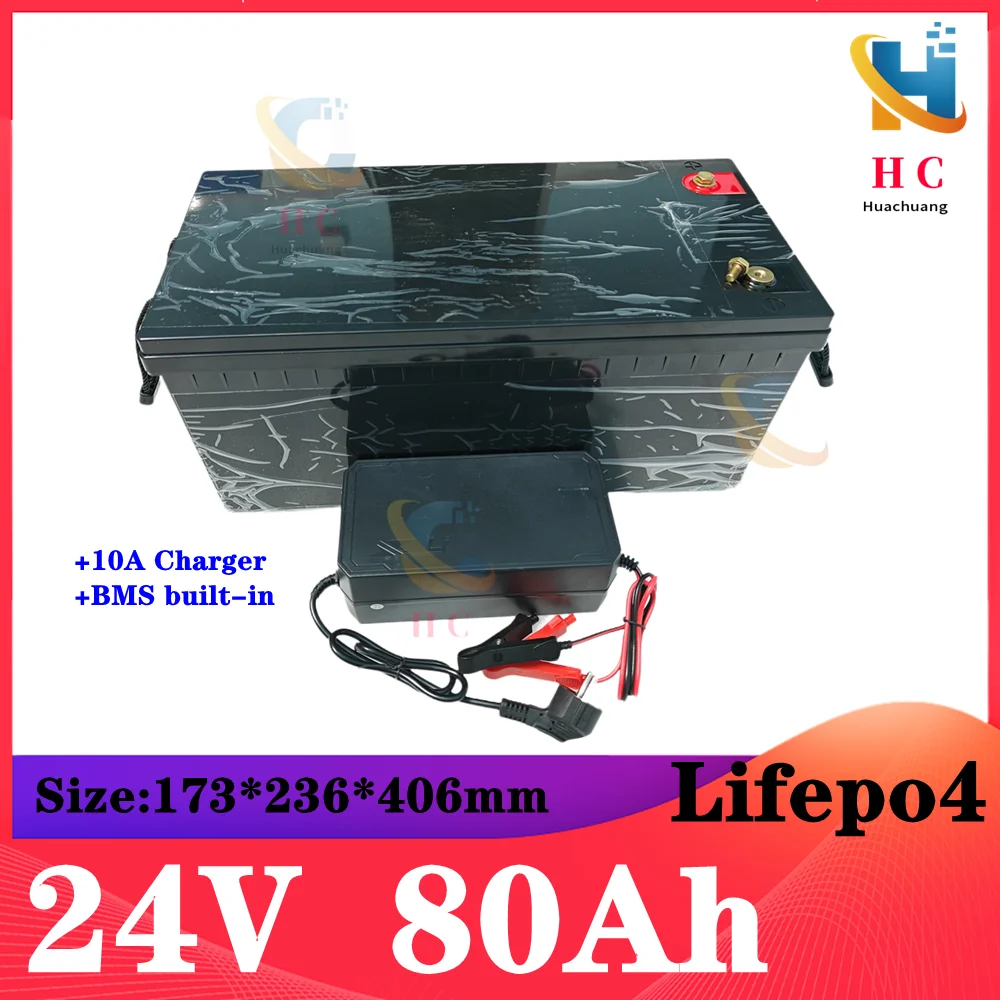 Portable lifepo4 24v 80Ah battery pack with BMS 8s for electric car energy storage HEV UPS E-motor back up power+10A Charger