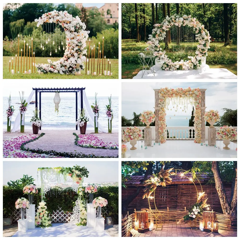 Wedding Backdrop Outdoor Scene Flowers Stand Bridal Shower Engagement Ceremony Bride Portrait Photography Background Wall Decor