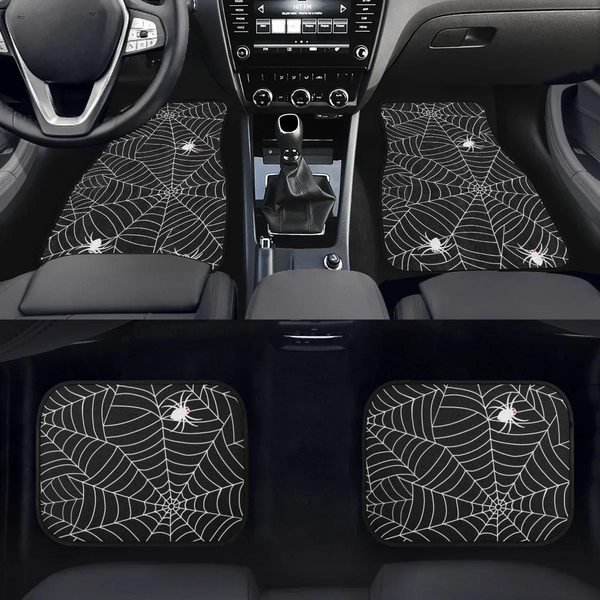 

Black Spider Web Design Car Floor Mat Protector Washable Non-Slip Carpet Car Accessories for Men Women Interior Print On Demand