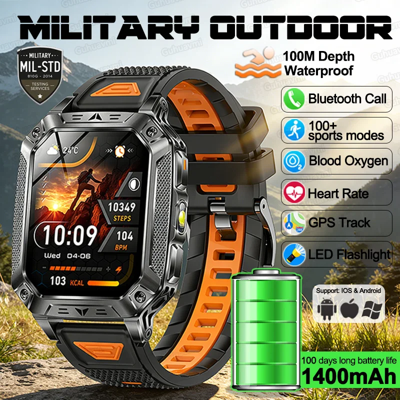 

2026 New Military GPS Smart Watch AMOLED 1400Mah Waterproof Fitness tracking Bluetooth Call Professional Sport Smart Watches man