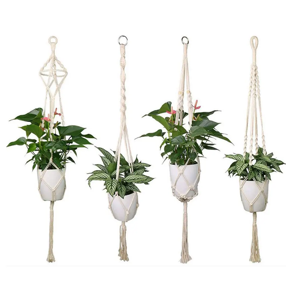 

4pcs Cotton Rope Plant Hanger Macrame Indoor Hanging Planter Holder Wall Mount Garden Flower Pot Basket Woven Plant Hanger