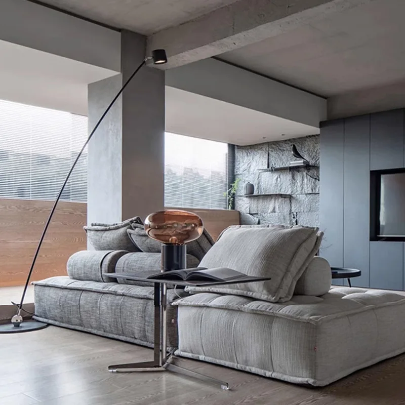 Fabric small apartment living room double square lazy cotton and linen single module sofa