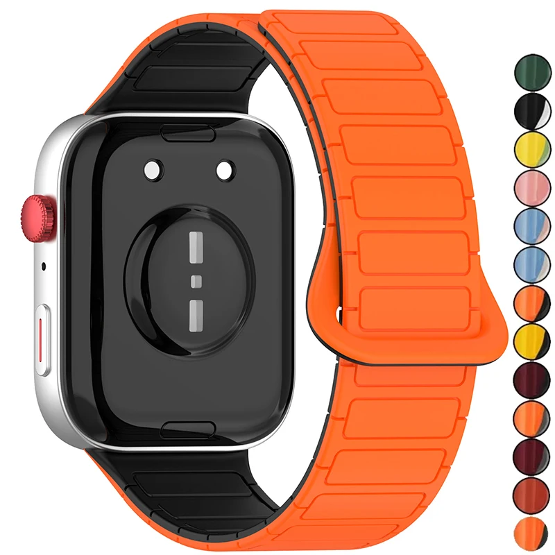 Cinturino sportivo magnetico per Huawei Watch Fit 3 4 Bracciale anti-sudore in morbido silicone arancione cinturino traspirante bicolore