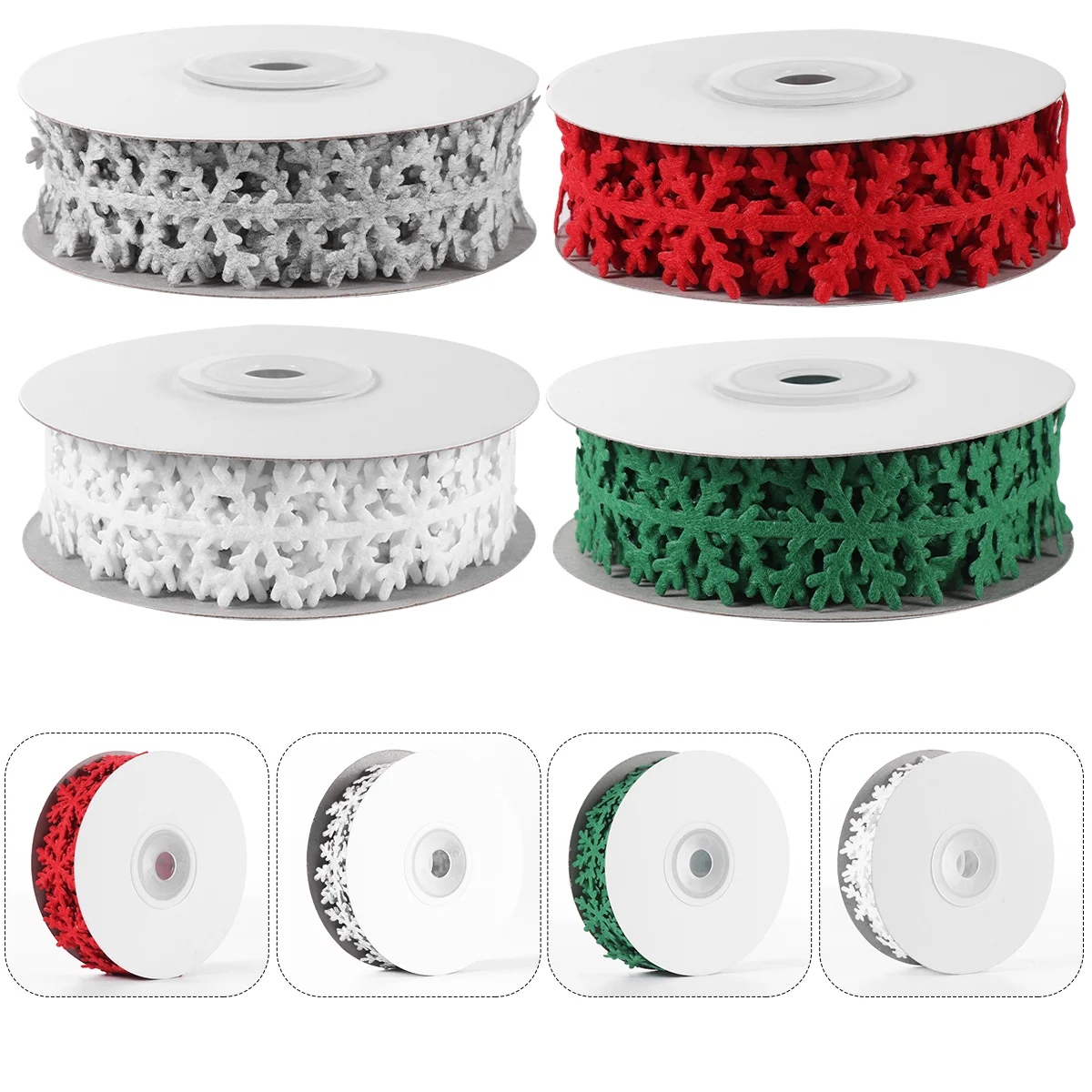 

4 Rolls Christmas Snowflakes Gift Wrapping Ribbon Packing Stockings Crafts Non-woven Fabric for