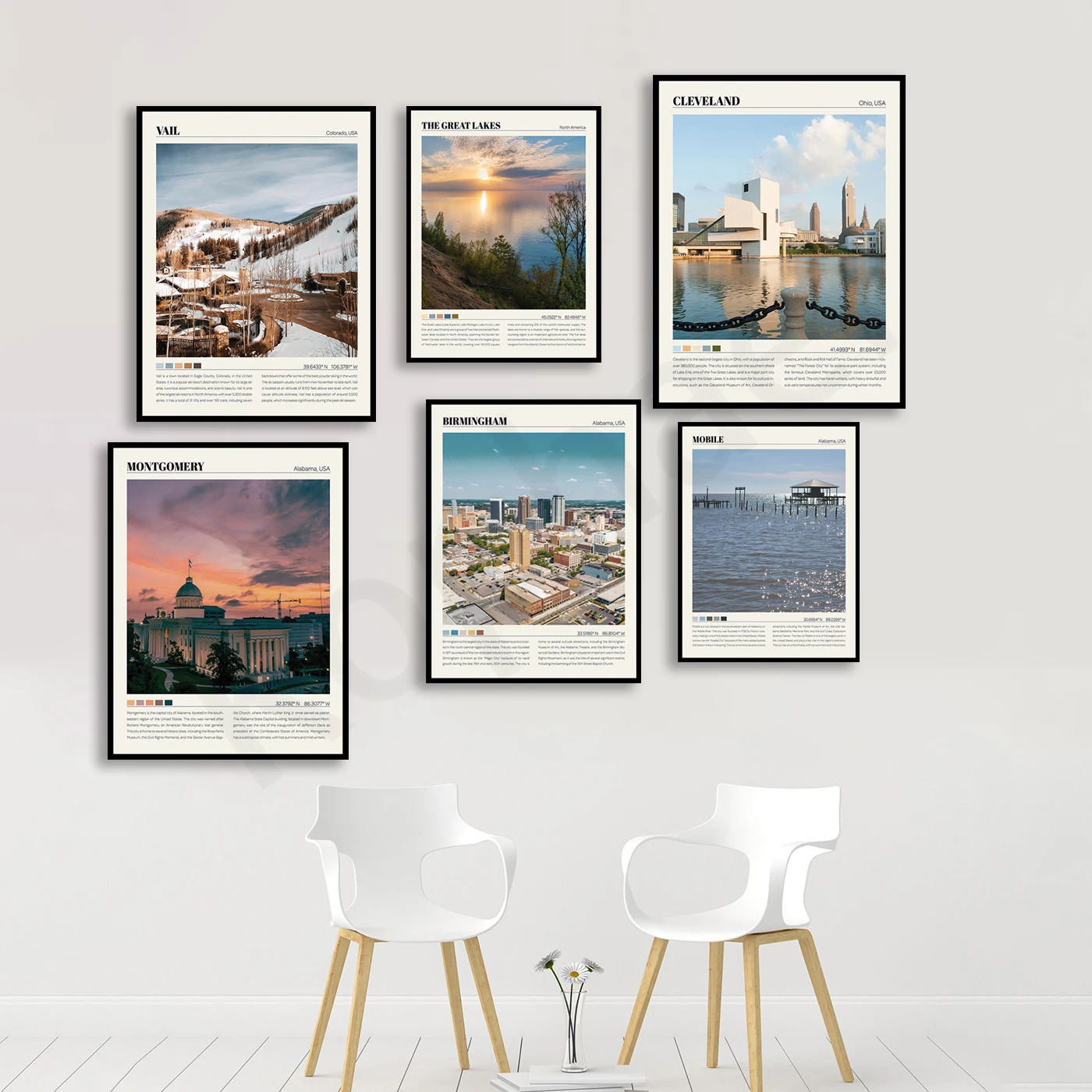 ملصق سان دييغو ألاسكا ميلووكي بايفرونت برمنغهام مونتغمري كليفلاند فيل سيتي للسفر والمناظر الطبيعية