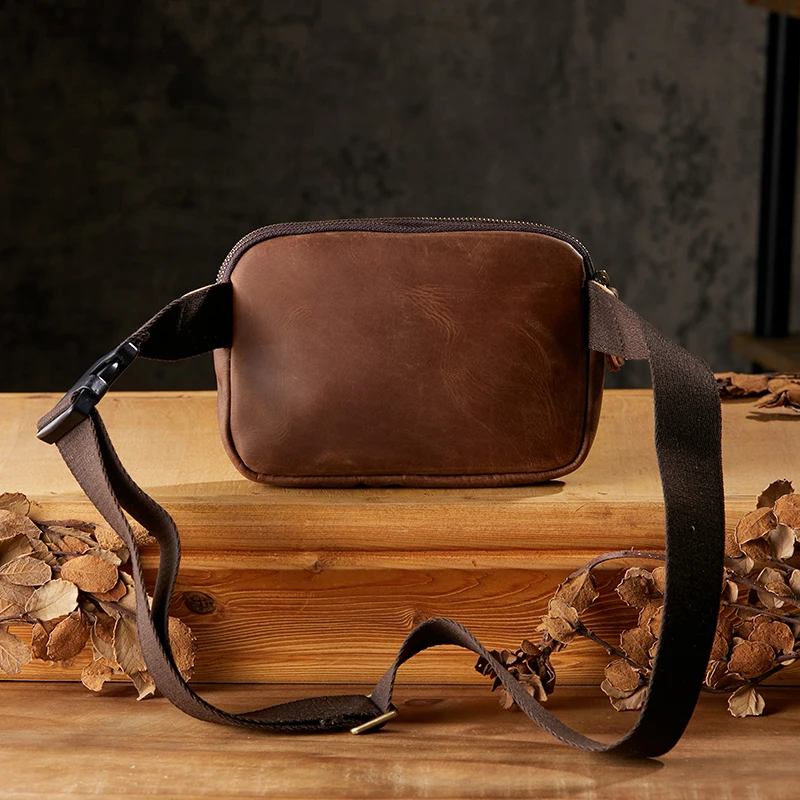 Handmade Vintage Genuine Leather Chest Bag Outdoor Sport Activity Cross body Bag Retro Crazy Horse Leather Shoulder Bag Pack Men